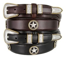 Gold Rope Edge Star Conchos Belt Oil Tanned Genuine Leather Ranger Belt