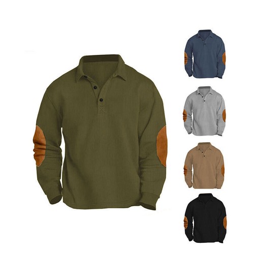 Men's Long Sleeve Lapel Shirt Hoodie T-shirt Base Pullover Hoodie Sweatshirt Top - Picture 2 of 29