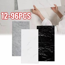 12-96X PVC Marble Tiles Wall Sticker Self-Adhesive Stick Kitchen Bathroom Decor