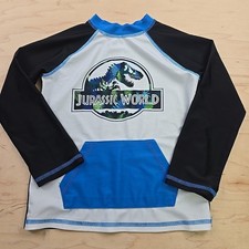 EUC Jurassic World Short Sleeve Swim Shirt Boys Sz 5T dinosaur Jurassic Park