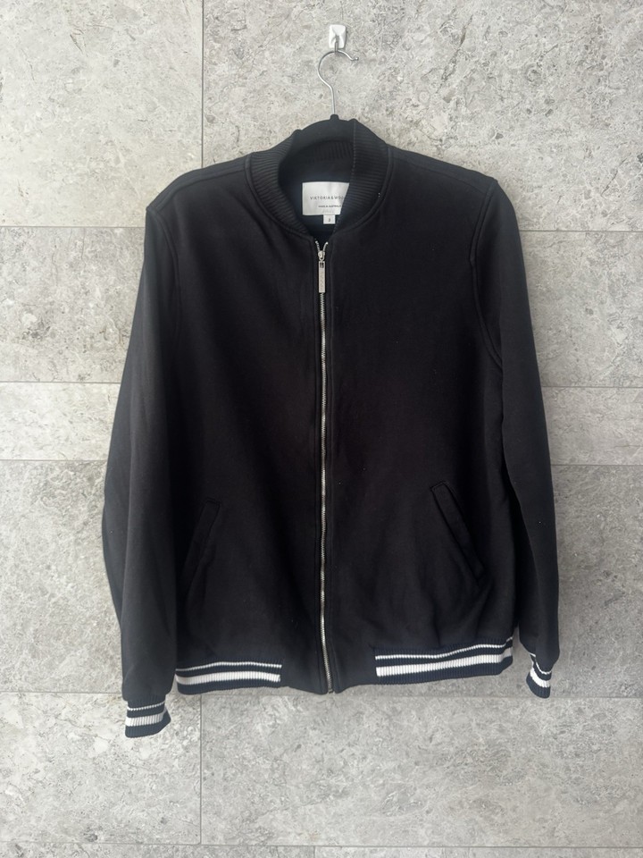 Viktoria & Woods Black Bomber Jacket Full Zip Logo Pockets Women’s Size 3