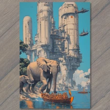 Art Print Floating Towers Futuristic City Elephants Boats Sci-Fi Fantasy