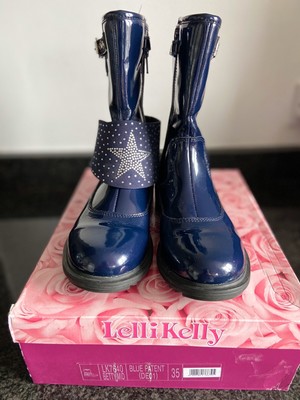 navy patent ankle boots