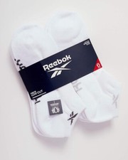 REEBOK Men  s White 6 Pair Basic Cushion No Show Sock Low Cut Socks NEW 6.5-12