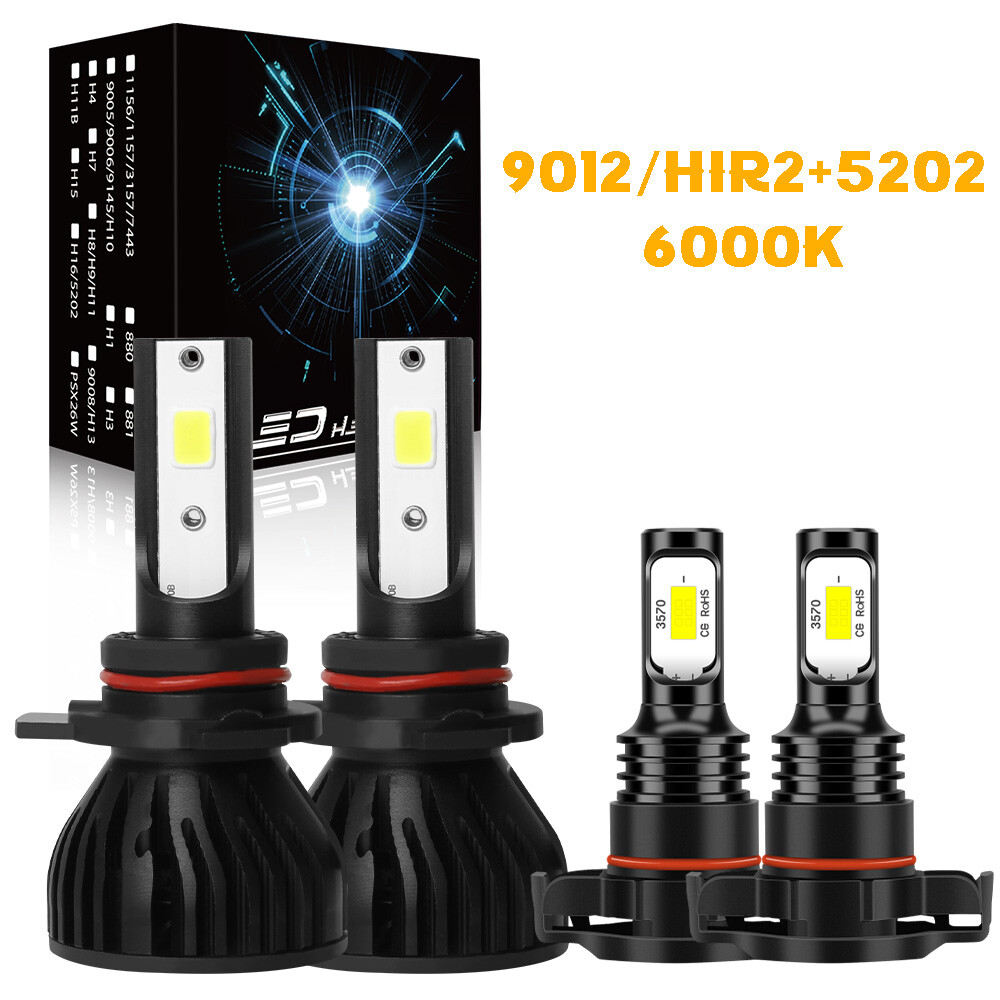 4X LED Headlight High Low Beam and Fog Bulbs 6000K for Jeep Cherokee 2014-2015