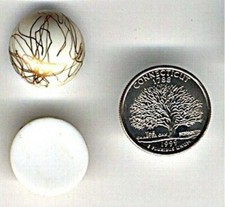 6 VINTAGE WHITE GLASS GOLD DRIZZLE 21mm. SMOOTH ROUND DECO CABOCHONS 451