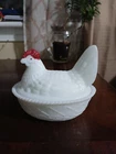 VTG  Westmoreland Milk Glass Chicken Hen Nest Covered Dish  5.5" x 4.25"× 4.5"h
