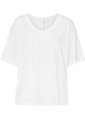 T-Shirt mit V-Ausschnitt Gr. 36/38 Wollweiß Damen Oversize-Shirt Bluse Neu*