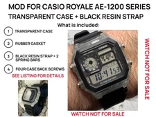 Mod Case & Strap for Casio Royale AE-1200 Transparent Clear Case  NO WATCH