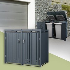 Cache-poubelle jardin abri poubelle boîte range double anthracite en acier 240 L