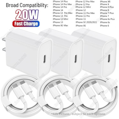 PD 20W USB C Type C Cube Fast Charger Cable For iPhone 14 13 12 11 Pro XR 8 iPad