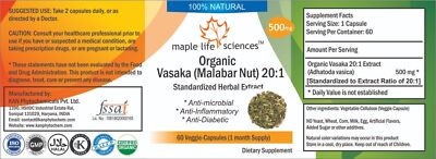 BIO Vasaka 20:1 Extrakt Kapseln Malabar Nuss Adhatoda Vasica ohne Filer