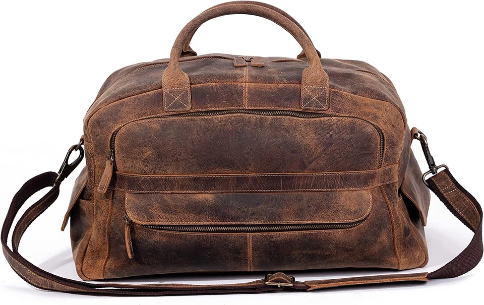 Leather Travel Duffel Bags for Men and Women Full Grain Leather Overnight Bag - Image 4 of 4