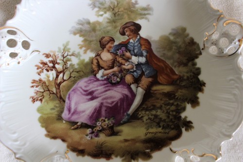 Antique Rosenthal Moliere Fragonard "Love Story" Pierced Dish 7.5" Germany RARE - Picture 6 of 12