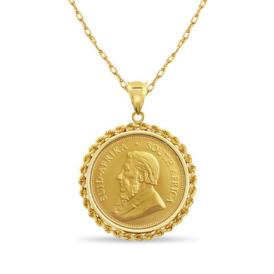 1OZ Fine Gold South African Krugerrand Coin Necklace with Rope Bezel - Main Image
