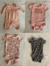 Set of 4 Bodysuits Baby Girl Pink White Gray 3-6 Months