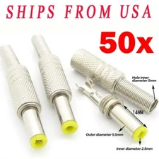 50pcs DC Power Jack 5.5mm x 2.5mm Male Plug Adapter Connector with Metal Handle