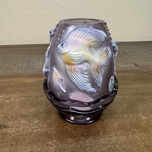 Fenton Purple Atlantis Fairy Lamp Koi Fish Hand Painted Signed By Don Fenton