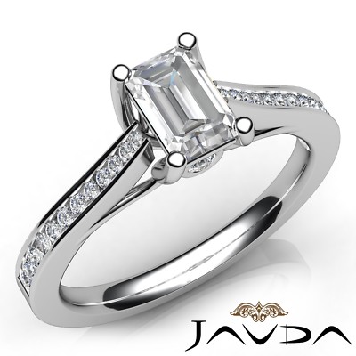 Channel Set Stone Emerald Diamond Engagement Ring GIA H-IF White Gold 1.22 Ctw