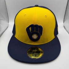 New Era 59Fifty Milwaukee Brewers Retro Blue/Gold Fitted Hat Size 7 New