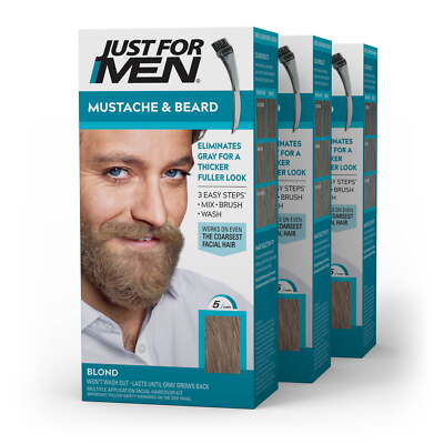 Just For Men Mustache and Beard Coloring for Gray Hair, M-10/15 Blond, 3 Pack