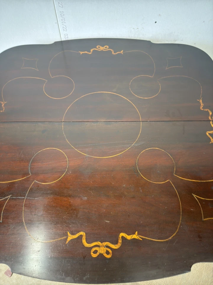 Mesa de cartas de juego de caoba antigua 1820 caña federal Sheraton incrustación de cinta Foto 2 de 4