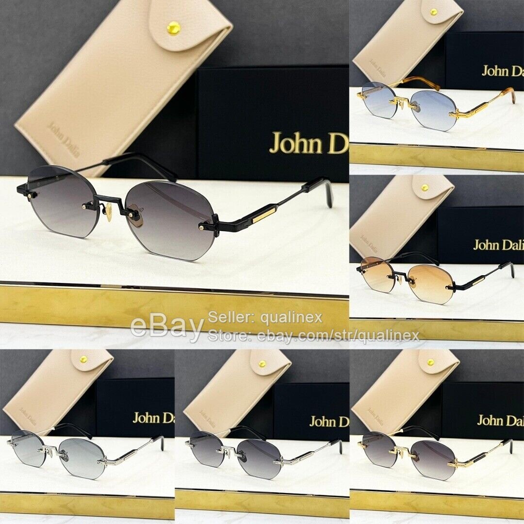 John Dalia MARSHALL Oval Rimless Unisex 52mm Black Frame Gray Lenses Sunglasses