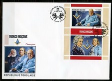 TOGO 2019 FREE MASONS CHURCHILL FRANKLIN  MOZART  SOUVENIR SHEET FIRST DAY COVER