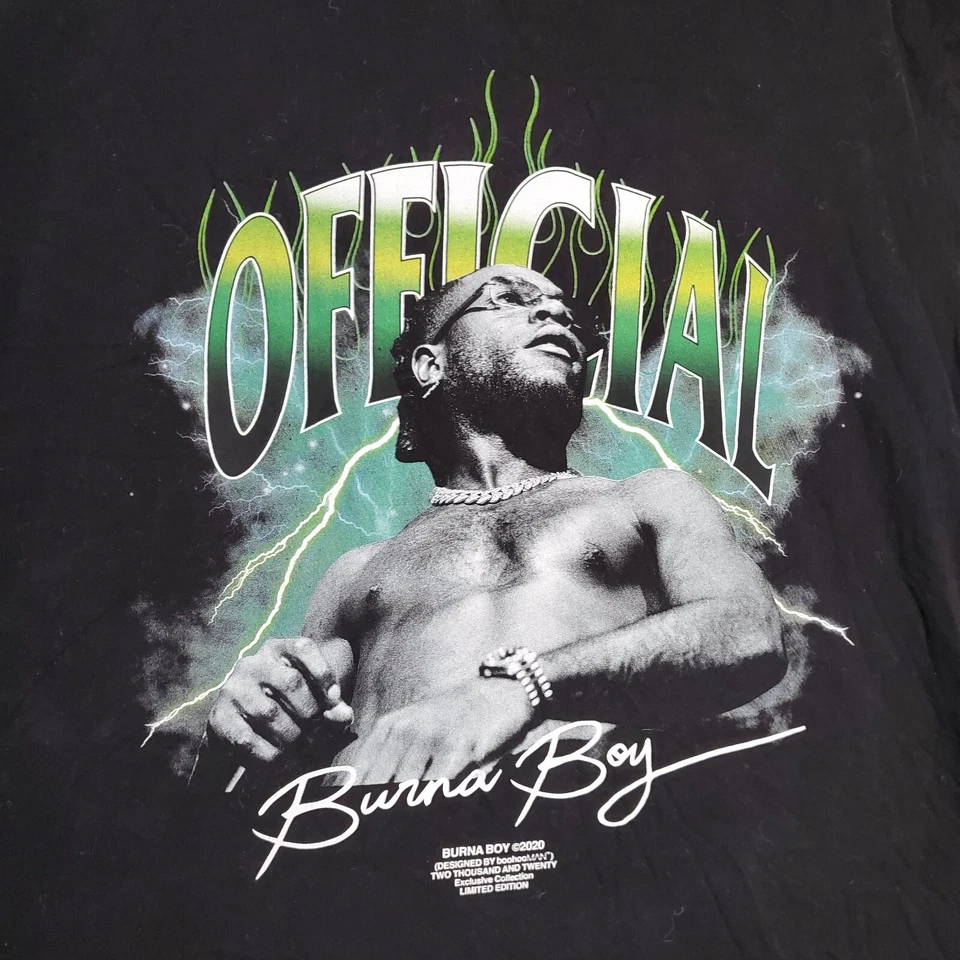 Camiseta Boohoo Man x Burna Boy Hombre 3XL Negra Oficial 2020 Gráfico Cuello Redondo Foto 2 de 4