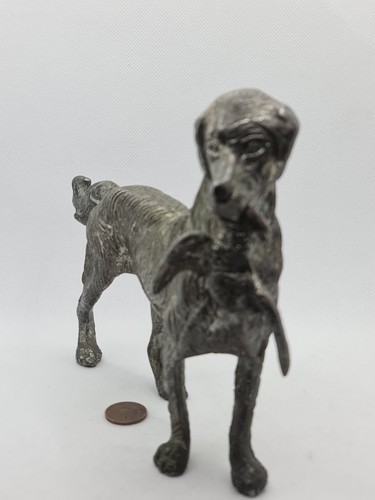 Vintage Solid Metal Hunting Dog With Pheasant Figurine Statue Setter Retriver - 第 4/13 張圖片