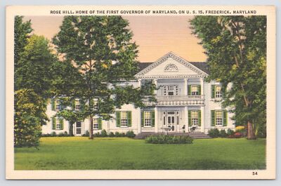 Frederick Maryland~Rose Hill~First Governor of Maryland Home~Linen Postcard