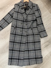 Paul Costelloe Wool Blend Oversized Overcoat Says Xs Fit M Grey Black Teak Check