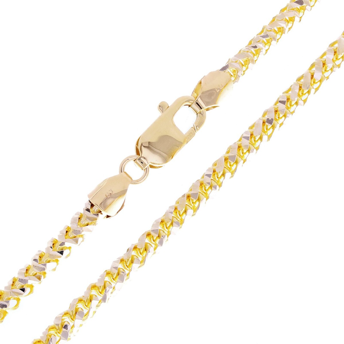 Italian 14k Two Tone Gold Solid Prism Cut Franco Chain Necklace