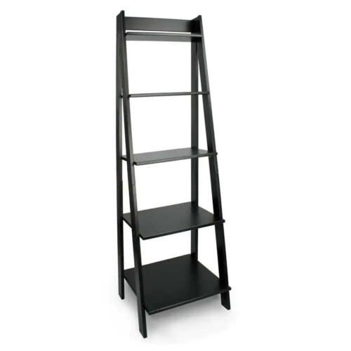 Adeptus Ladder Bookcase Open Back, 5 Shelf Ladder Bookcase Black