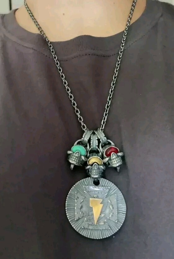 *STOPLIGHT* Biker Punk Multi Skull Thai Silver Inlaid Turquoise Chain