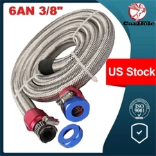 Universal 3/8" Flex Braided Steel Gas/Fuel Line Kit 1526 Anodized Clamp Cover US