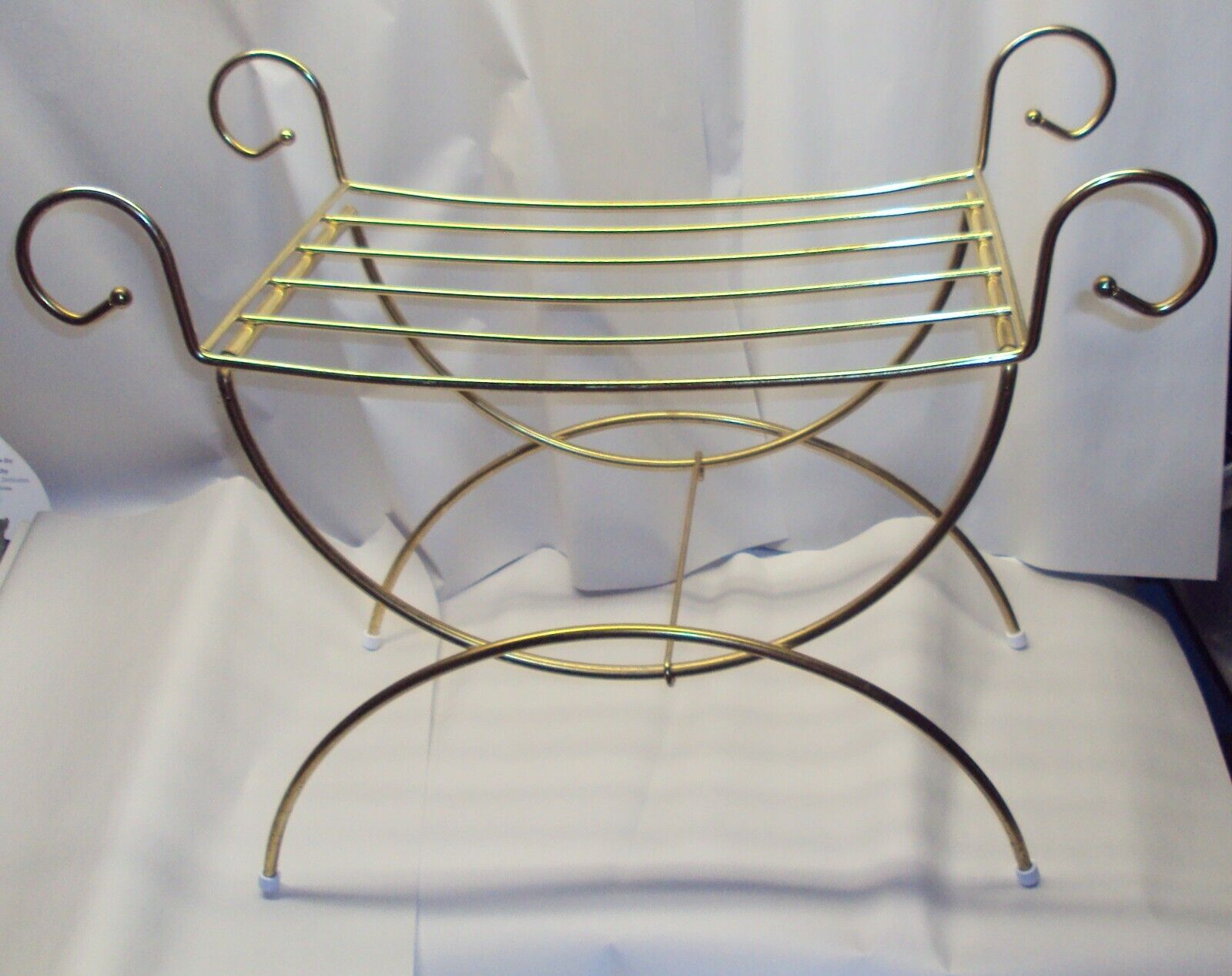 Vintage 24" Vanity Bench Brass Seat Dressing Chair Scroll Makeup Bath Stool