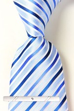 New Classic Striped Blue Silver JACQUARD WOVEN 100 Silk Men's Necktie Tie