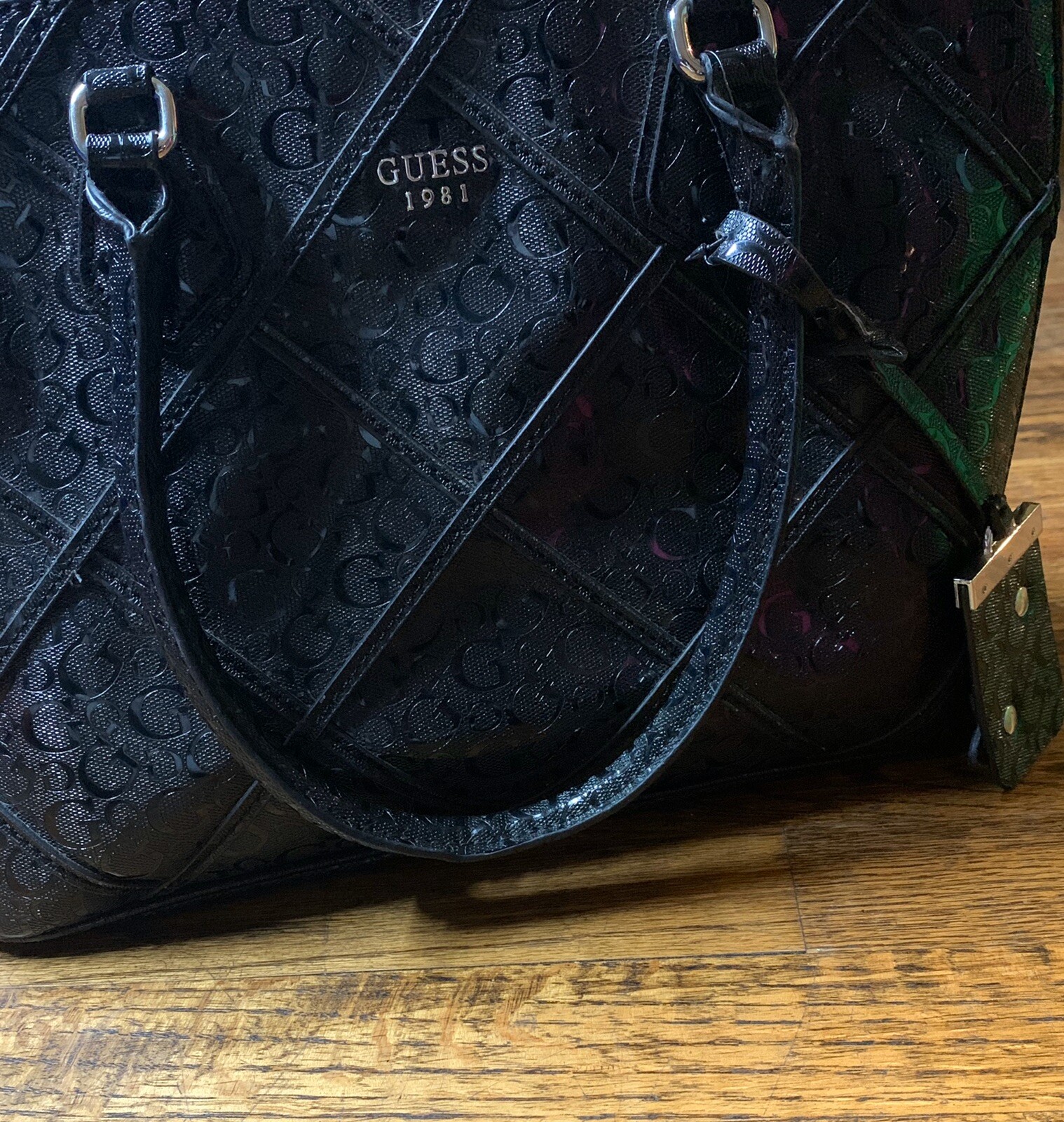 guess black leather purse