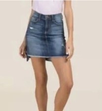 Harper Denim Destroyed Medium Wash Distressed Raw Hem Cotton Skirt Sz L