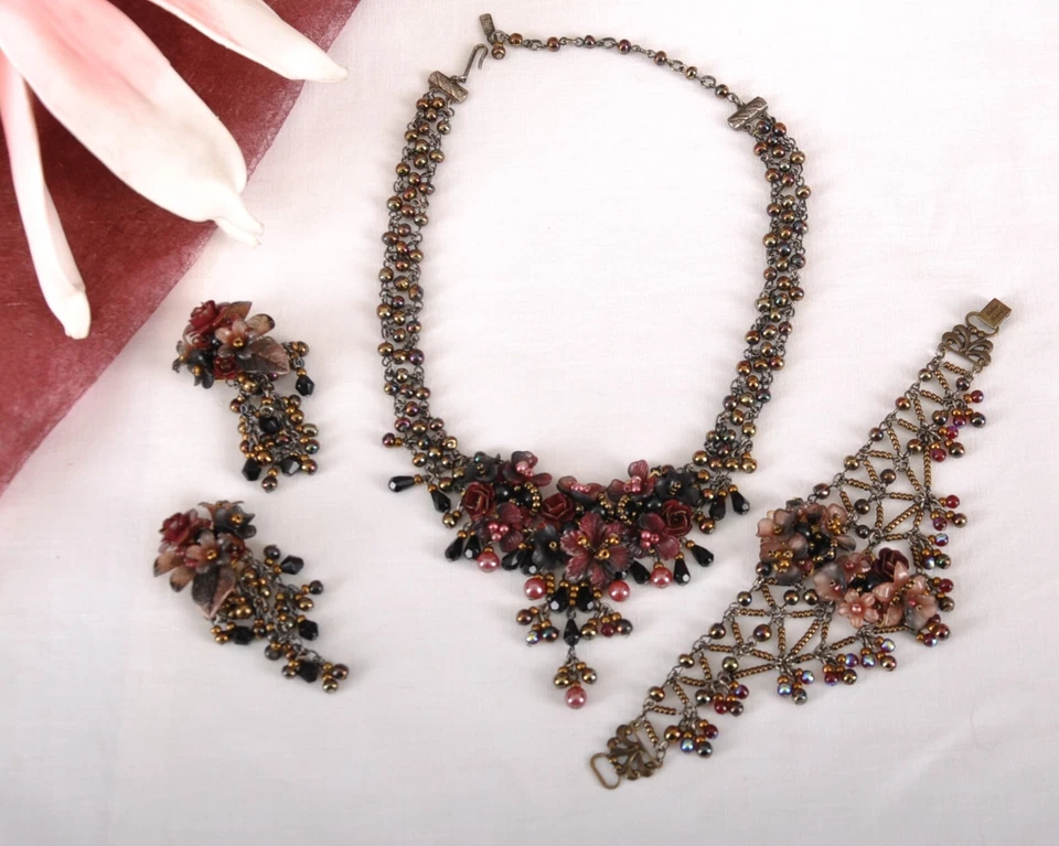 A1782 Colleen Toland handgefertigte Perlen Blumen Halskette Armband Ohrring