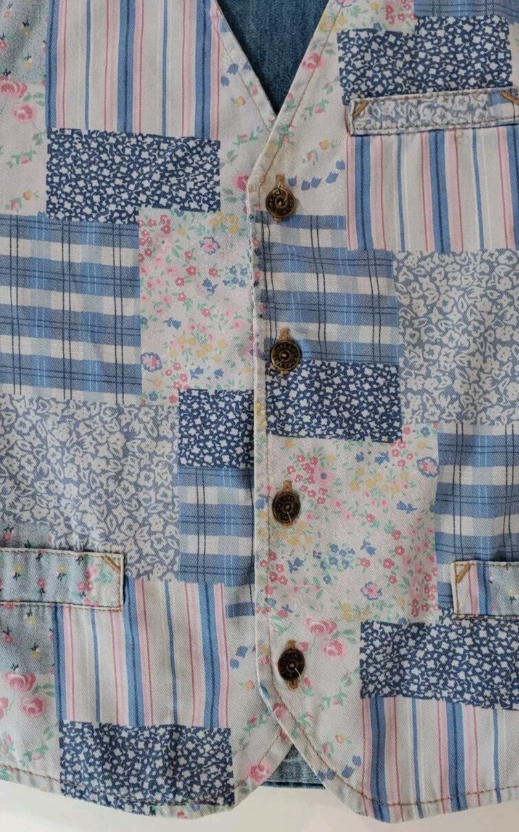 Vintage Denim Vest Patchwork Button Front Granny … - image 2