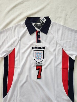 England #7 Beckham Soccer Jersey Umbro White Home New Men's Jersey
