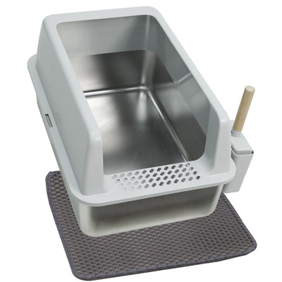 Katzenklo Edelstahl XXL Katzentoilette offen Jumbo WC mit Streumatte & Schaufel