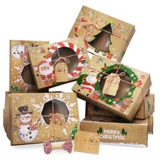  Christmas Cookie Boxes for Gift Giving,12 Pack Cookie Boxes with Window, 