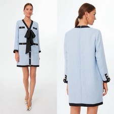 NWT Pomander Place Tuckernuck Light Blue Coco Tweed Bow Dress Womens Sz XL Lined