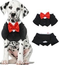 Large Dog Tuxedo Wedding Outfit - Adjustable Collar, Red Bowtie, Formal Dog L 