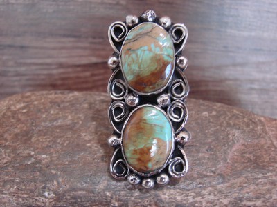 Native American Nickel Silver & Turquoise Adjustable Ring by Cleveland - Size 8