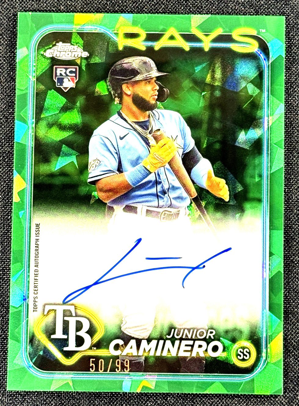 JUNIOR CAMINERO 2024 Topps Chrome Sapphire RC Auto Green /99