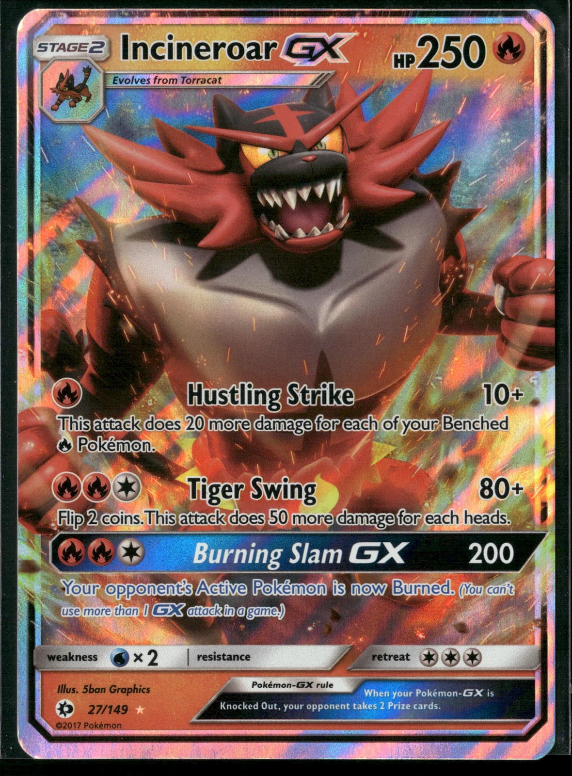 2017 Pokemon Sun & Moon Base Set Incineroar GX 27/149 Holo Rare NM